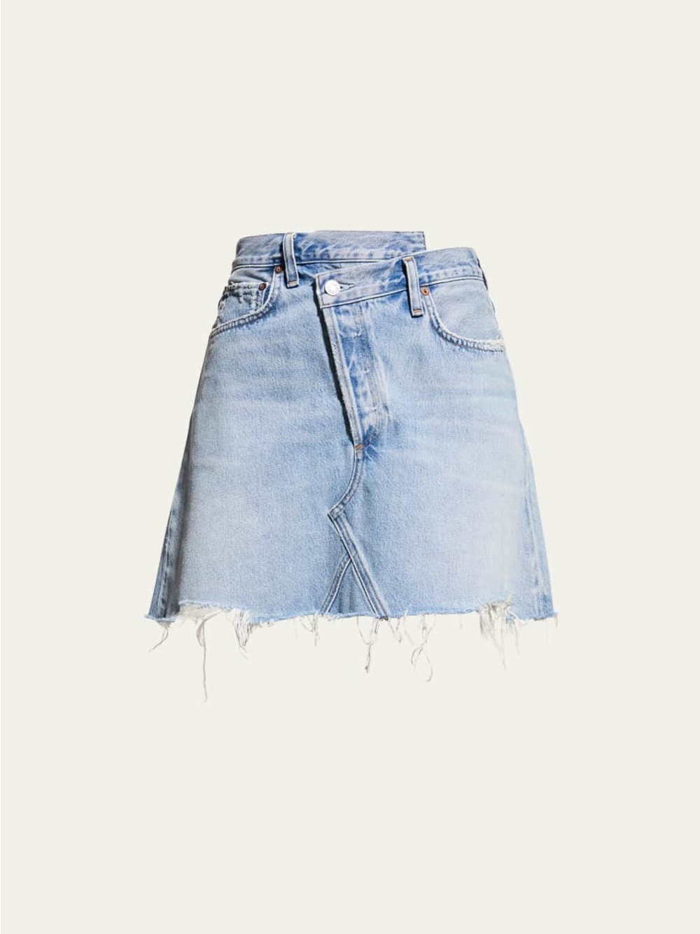 Agolde Light Blue Distressed Denim Mini Skirt